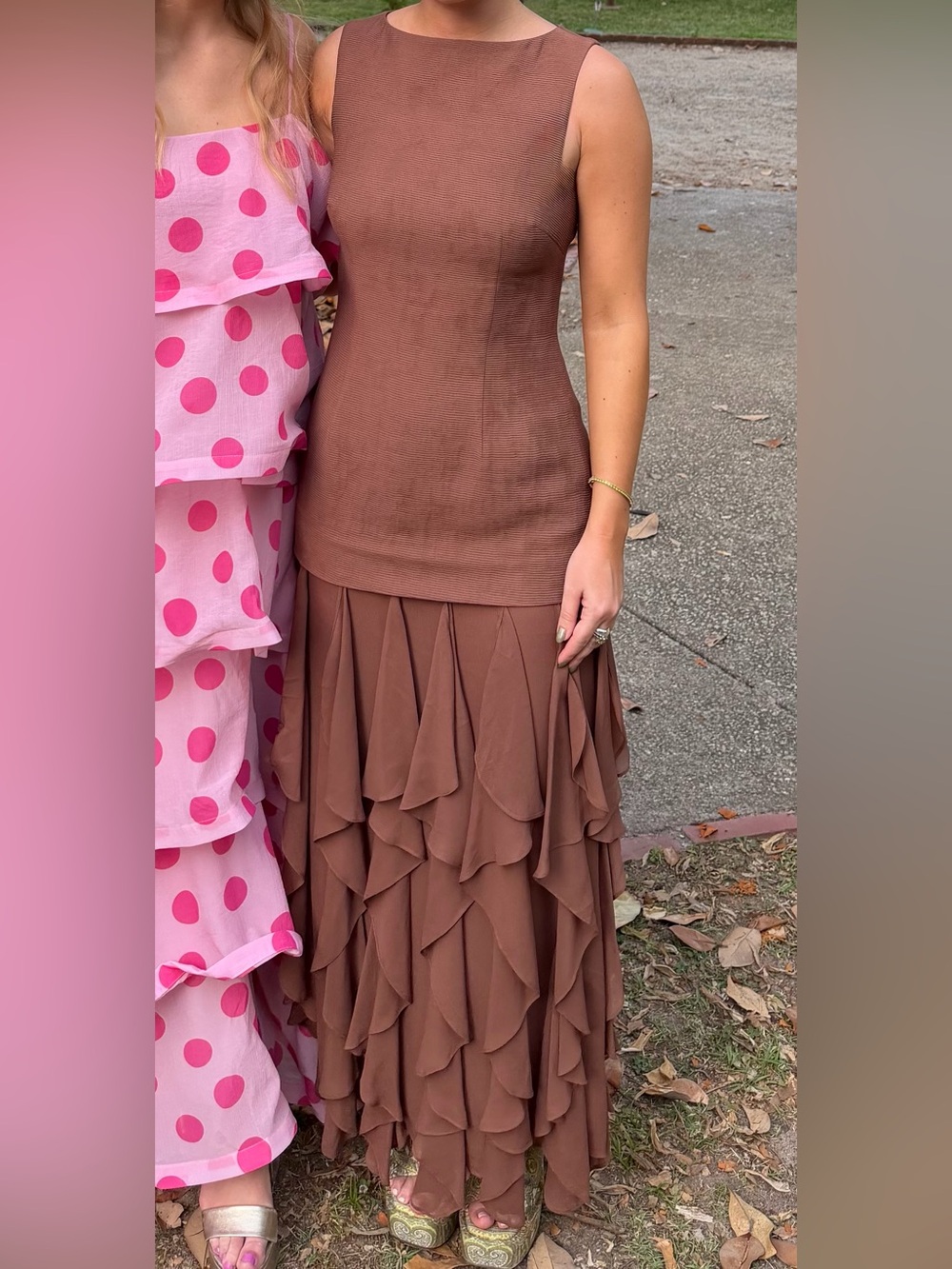 ANTONIO MELANI Brown Ruffled Maxi Dress